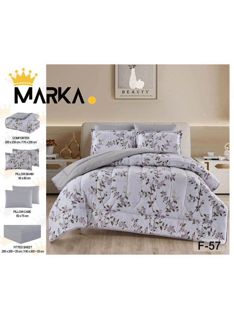 ماركه  طقم مفرش سرير نفر ونص 4 قطع وجهين (مشجر / سادة) – لحاف منفوخ مايكروفايبر 170×230 سم مع شرشف مطاطي، خامة فاخرة وتصميم أنيق يمنح غرفتك لمسة فخامة وراحة - Image 5